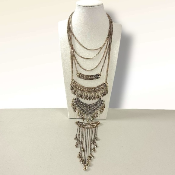 Free People Bohemian Layered Necklace Gold NWT Festival Western Witchy 70s - Picture 4 of 17
